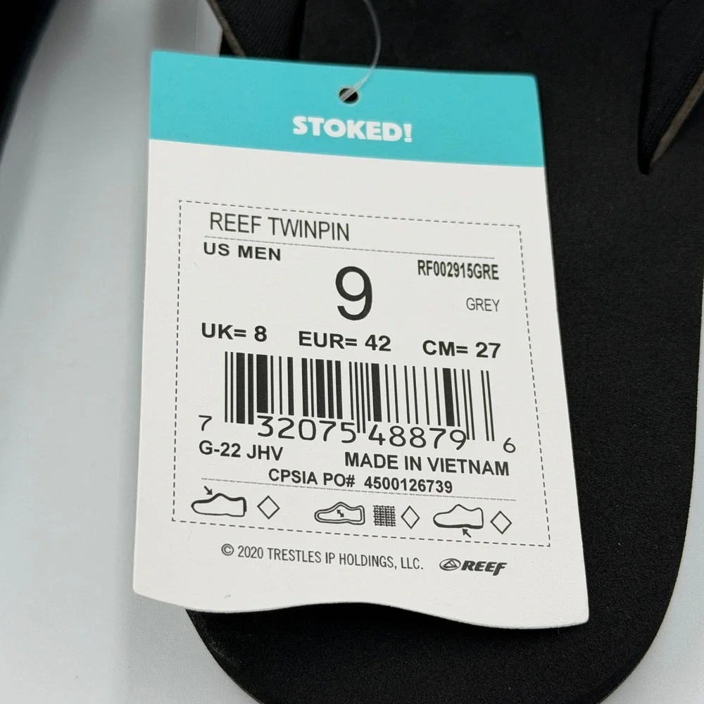 REEF Twinpin Grey Black New Casual Beach Thong Sandals RF002915GRE Men's 9 *NEW*